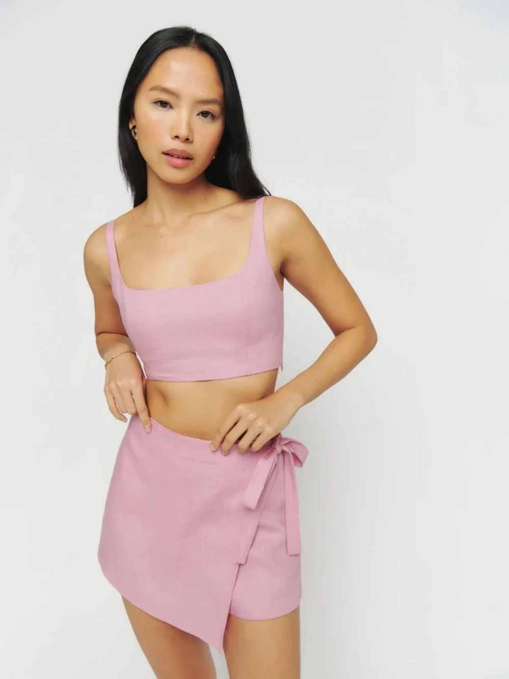 Reformation France Pink Two-Piece Linen Set
